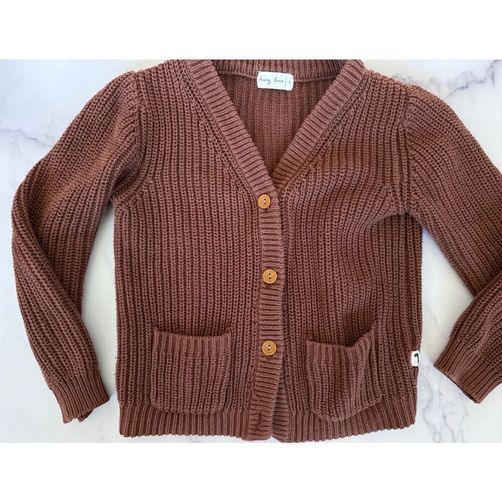 Lacey lane 4t  girls brown knit cardigan imported button up cottage academia 100